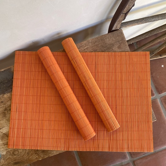 MCM TIKI BAR Place Mats Decor Item Vtg 50’s/60’s Orange Bamboo Woven Set 3 RARE - Picture 3 of 8